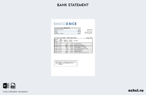 цифровая загрузка шаблона Excel банковской выписки Чили Banco Bice